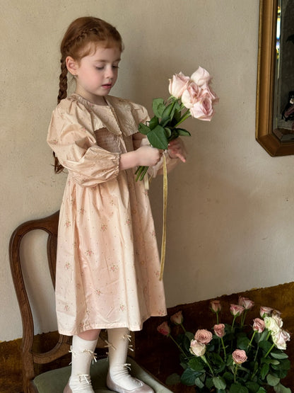 Evelyn Embroidered Collar Smocked Dress, Blush Pink Floral