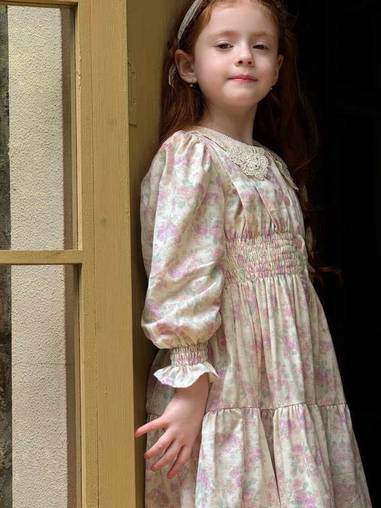 Violet Crochet Collar Dress, Lilac Floral