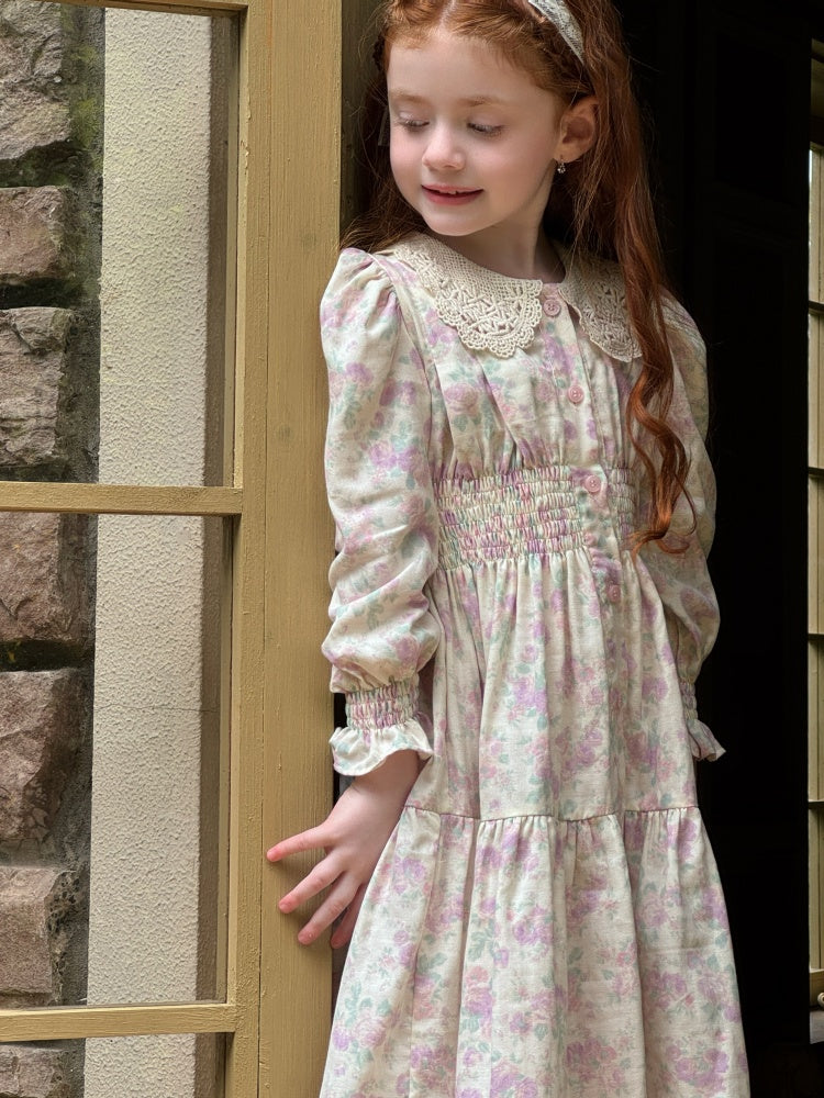 Violet Crochet Collar Dress, Lilac Floral