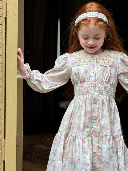 Violet Crochet Collar Dress, Lilac Floral