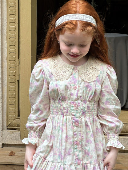 Violet Crochet Collar Dress, Lilac Floral