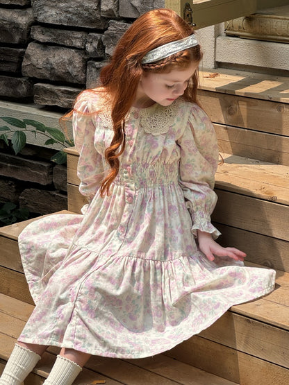 Violet Crochet Collar Dress, Lilac Floral