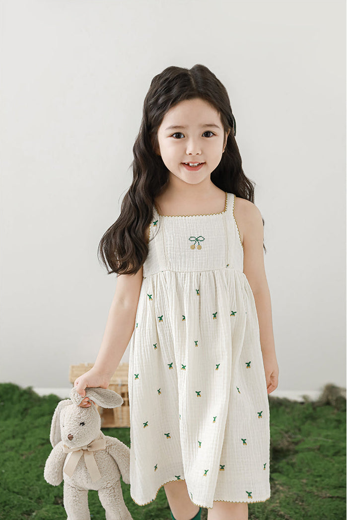 Mia Cherry Embroidered Muslin Dress, Ivory