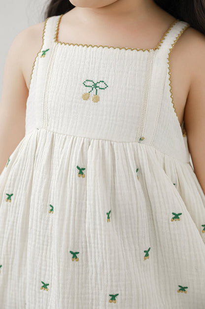 Mia Cherry Embroidered Muslin Dress, Ivory