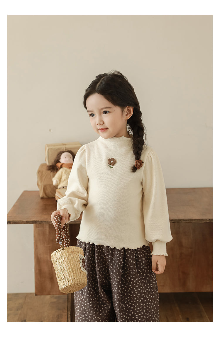 Floral Embroidered Ribbed Top, Oat