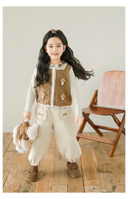 Woodland Embroidered Corduroy Trousers, Cream