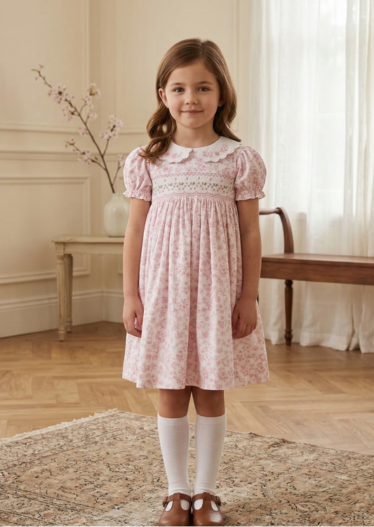 Charlotte Hand-Smocked Dress, Rose Toile