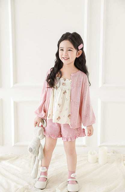 Lyocell Knit Bow Pointelle Cardigan, Blush Pink