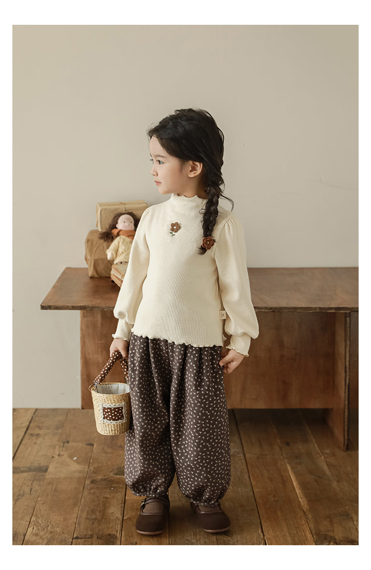 Floral Embroidered Ribbed Top, Oat
