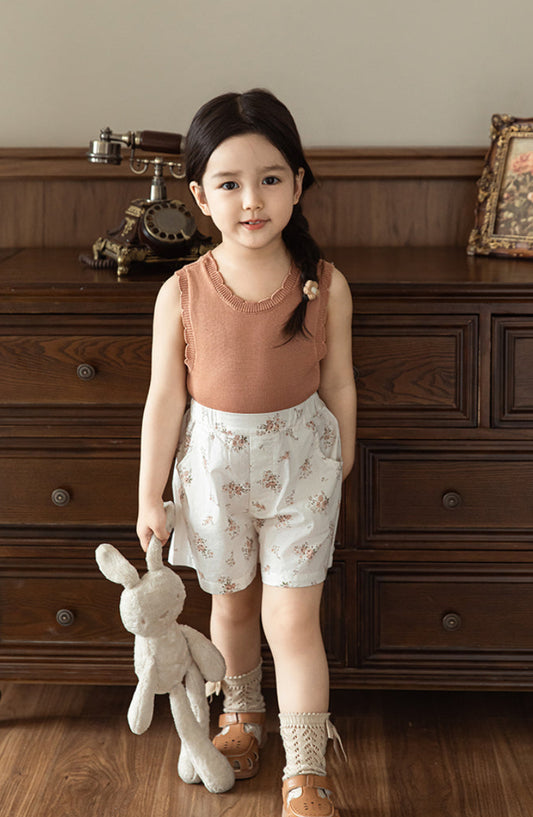 Cotton Poplin Shorts, Ivory Floral