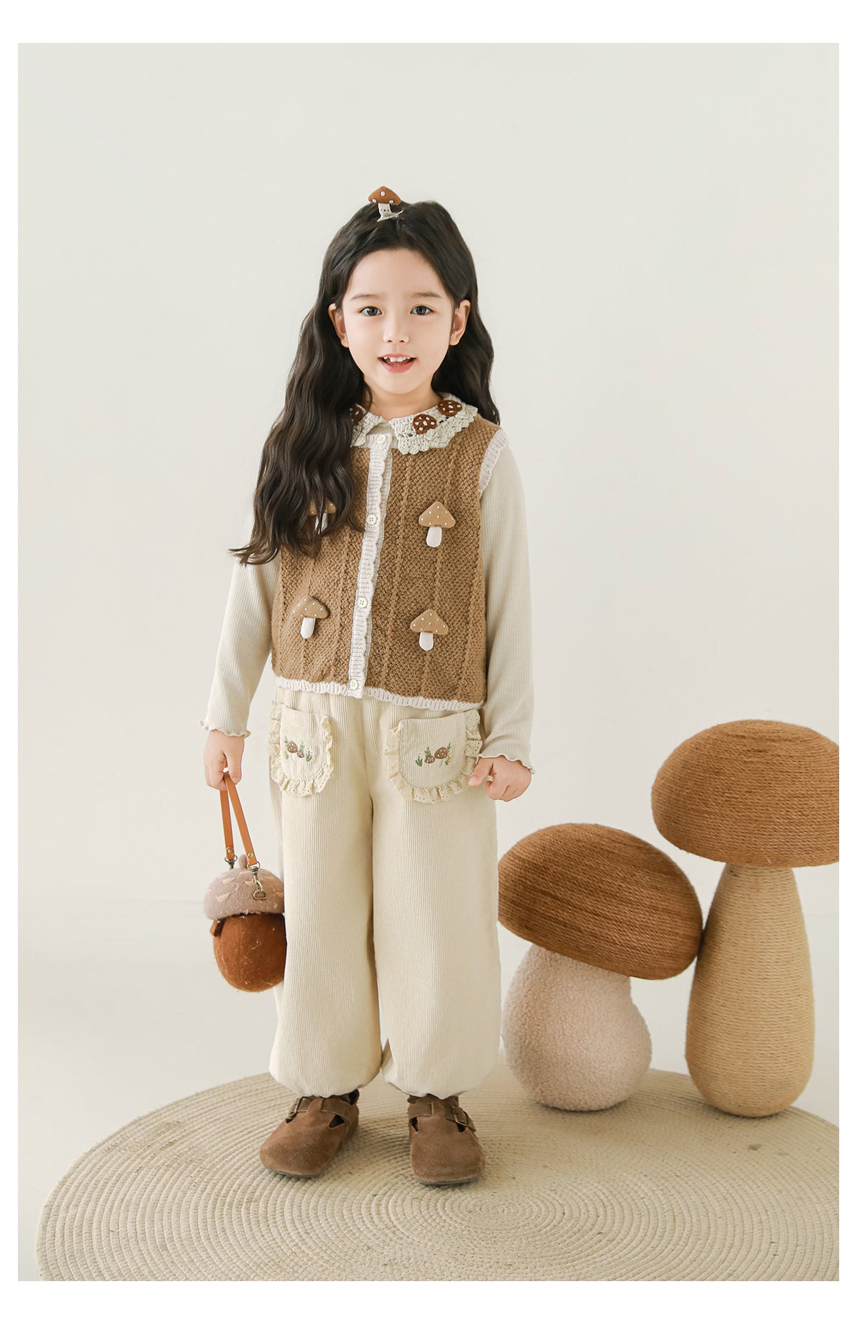 Woodland Embroidered Corduroy Trousers, Cream