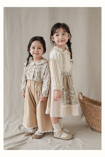Fleur Lace Trim Skirt, Mocha Floral Patchwork
