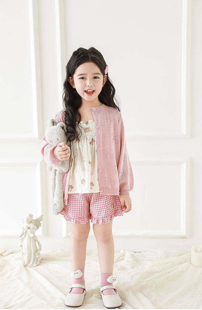 Lyocell Knit Bow Pointelle Cardigan, Blush Pink