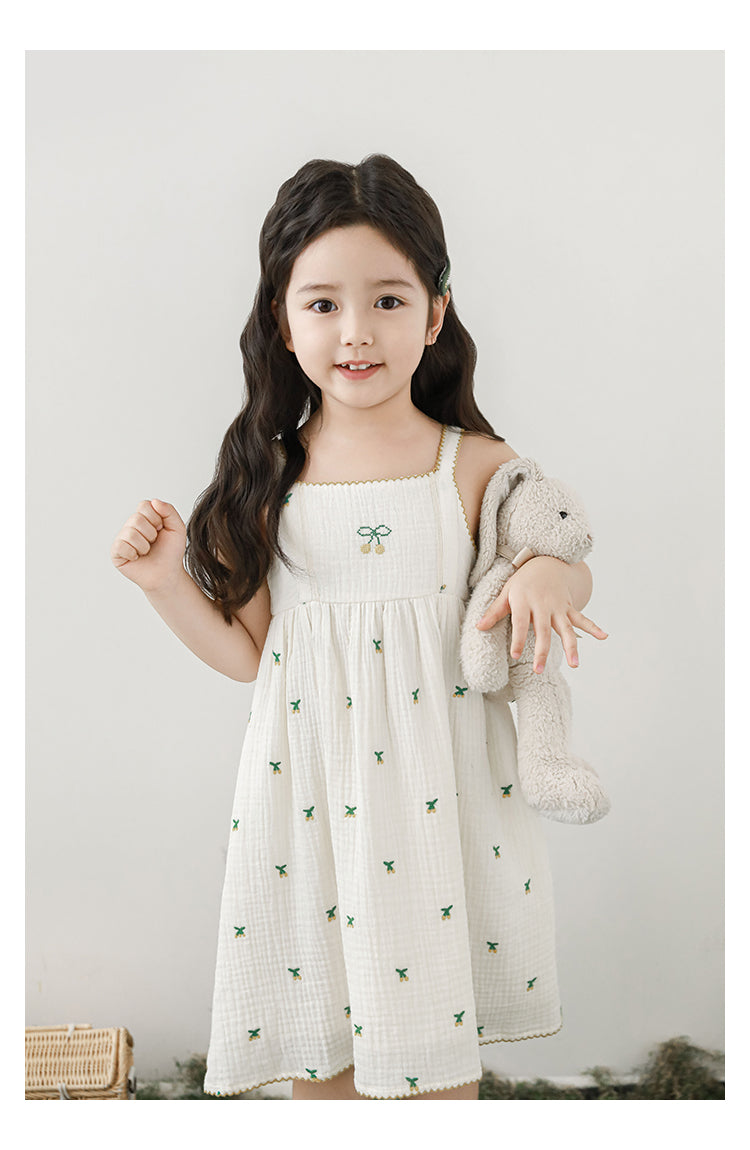 Mia Cherry Embroidered Muslin Dress, Ivory