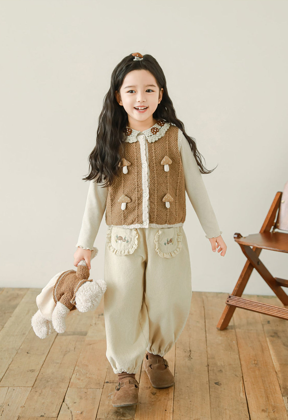Woodland Embroidered Corduroy Trousers, Cream