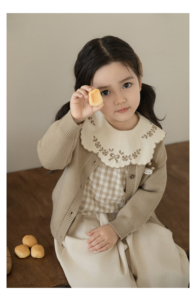 Embroidered Collar Blouse, Beige Gingham