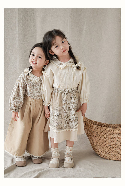 Fleur Lace Trim Skirt, Mocha Floral Patchwork