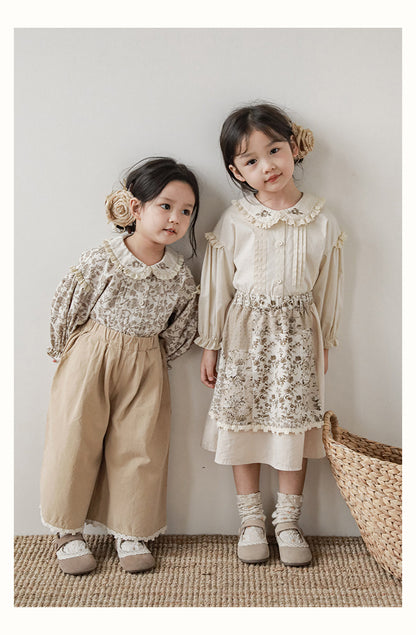 Fleur Lace Trim Skirt, Mocha Floral Patchwork