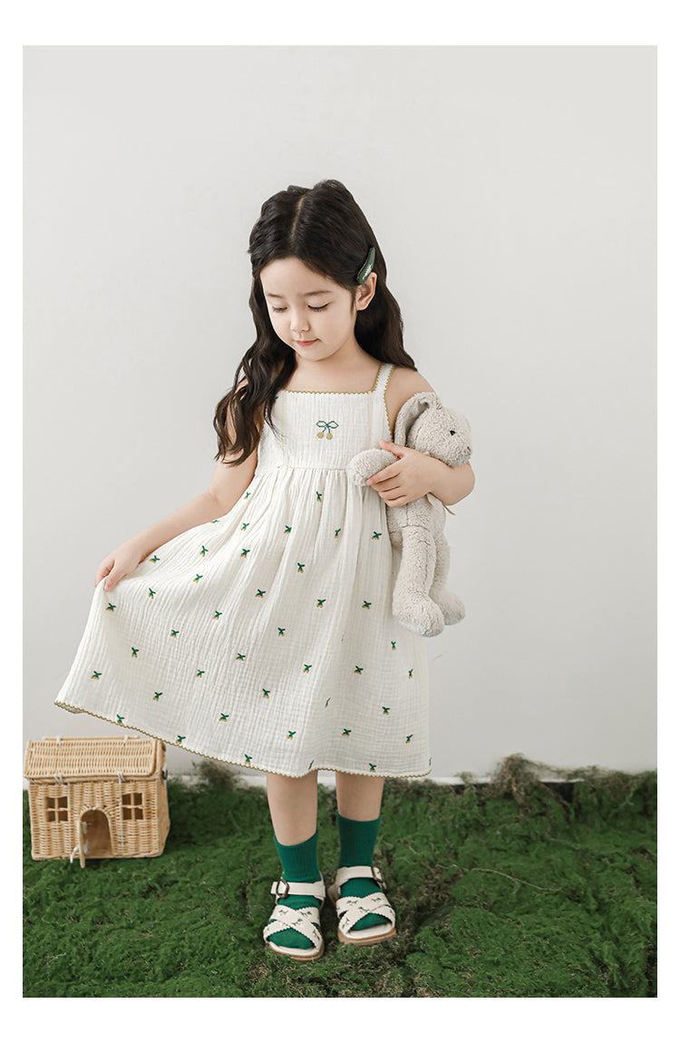 Mia Cherry Embroidered Muslin Dress, Ivory