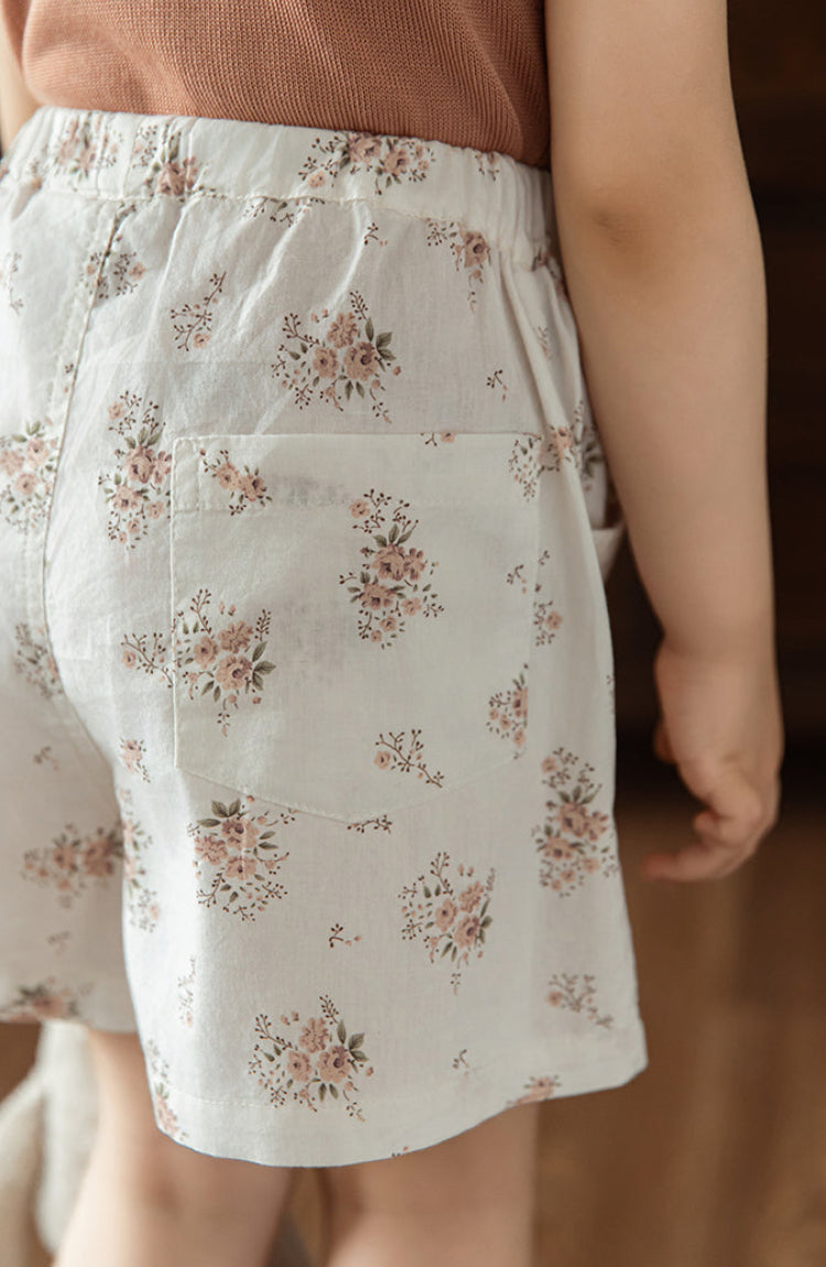 Cotton Poplin Shorts, Ivory Floral