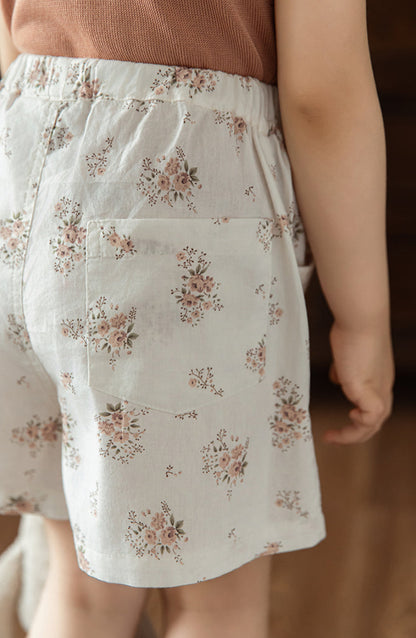 Cotton Poplin Shorts, Ivory Floral