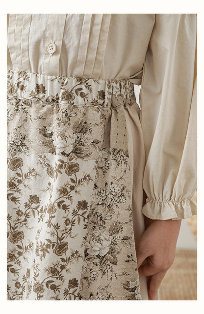Fleur Lace Trim Skirt, Mocha Floral Patchwork