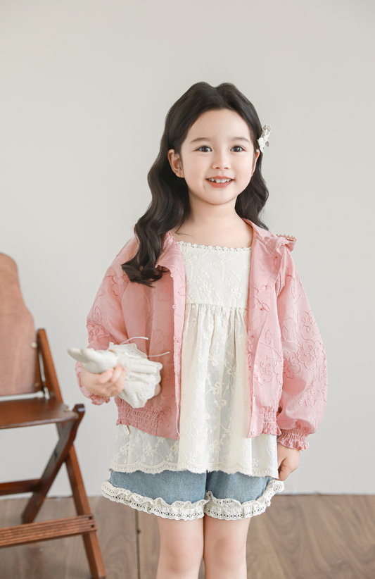 Floral Embroidered Lyocell Jacket, Rose Pink