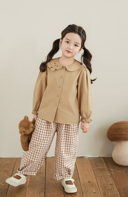Barrel Tapered Trousers, Beige Gingham