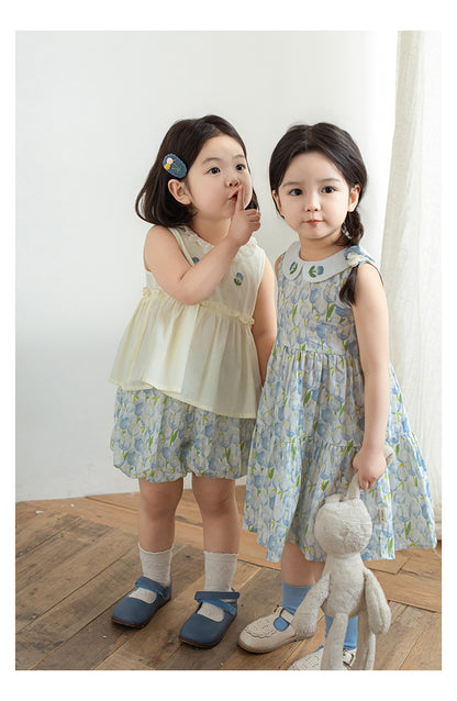 Eliza Embroidered Collar Dress, Blue Floral
