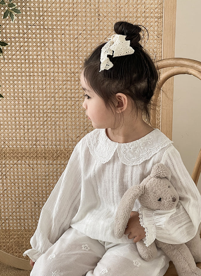 Lace Embroidered Collared Blouse, Ivory