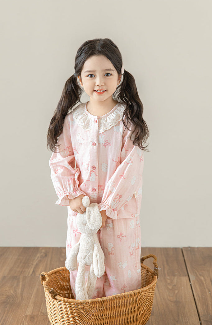 Lace Collar Button-Front Lounge Set, Blush Pink