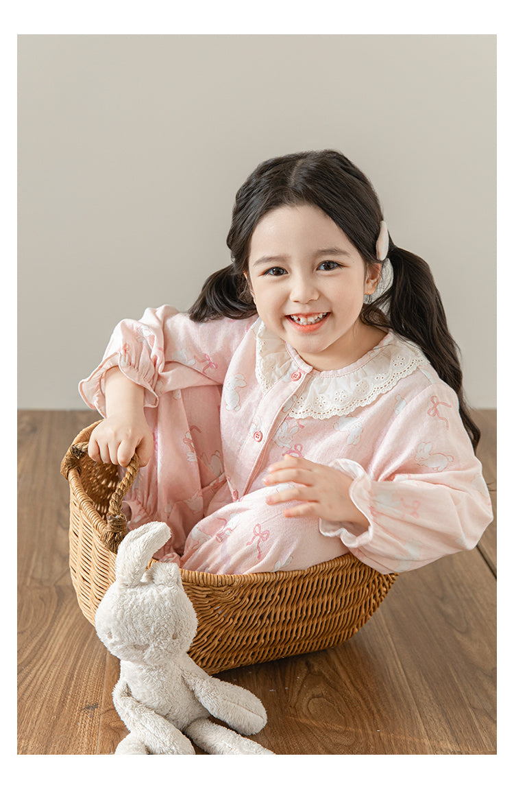 Lace Collar Button-Front Lounge Set, Blush Pink