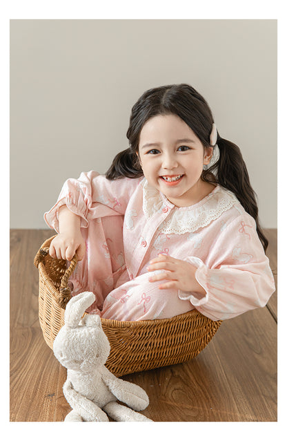 Lace Collar Button-Front Lounge Set, Blush Pink