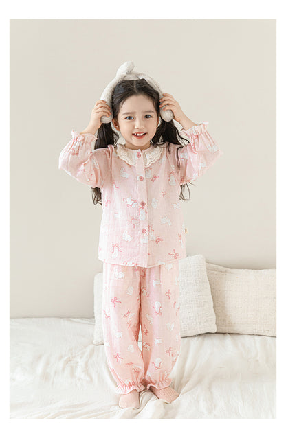 Lace Collar Button-Front Lounge Set, Blush Pink