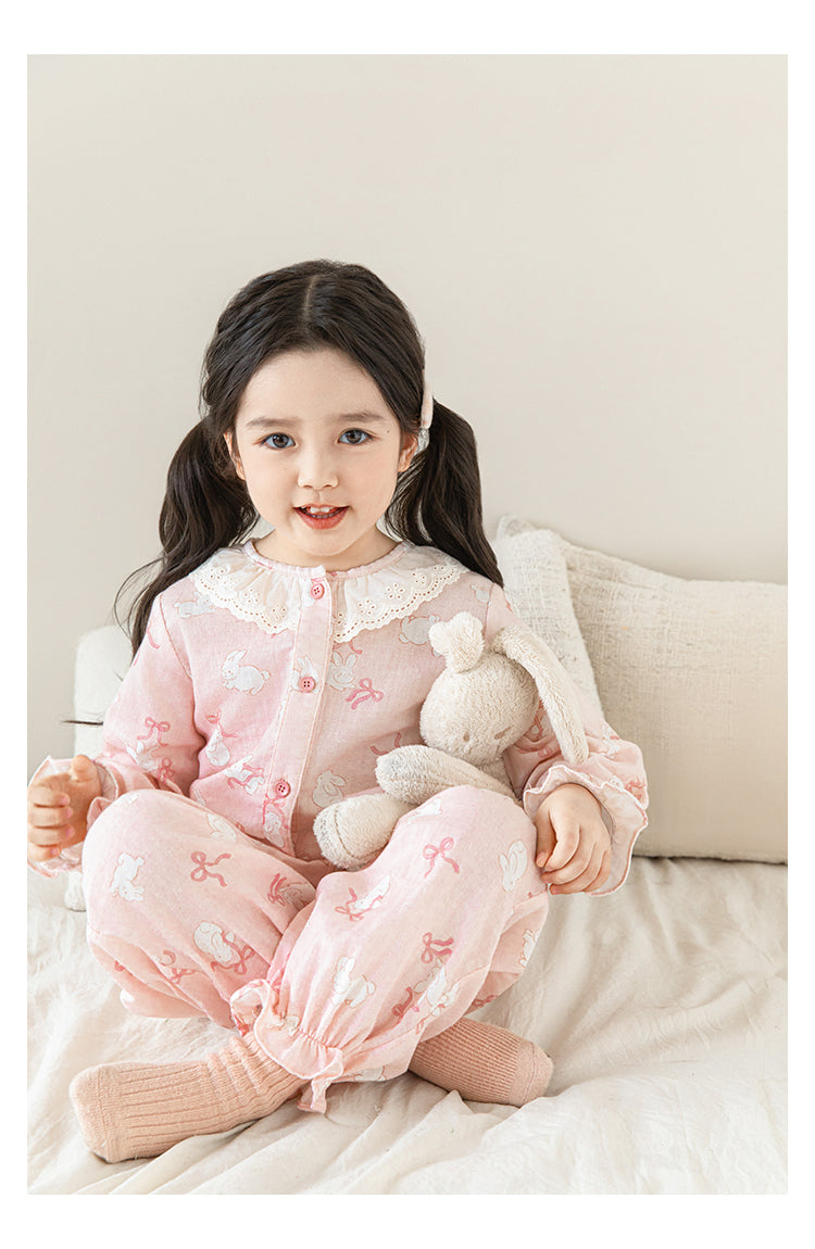 Lace Collar Button-Front Lounge Set, Blush Pink