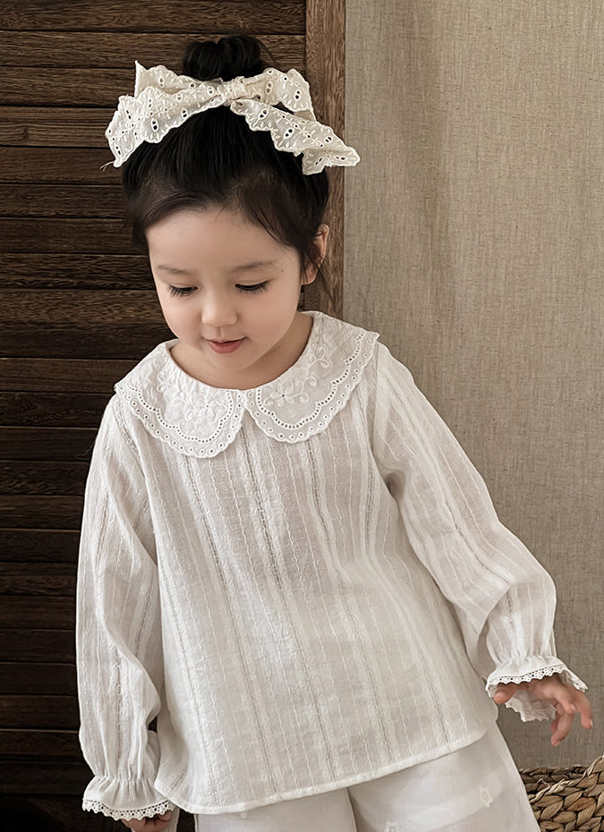 Lace Embroidered Collared Blouse, Ivory