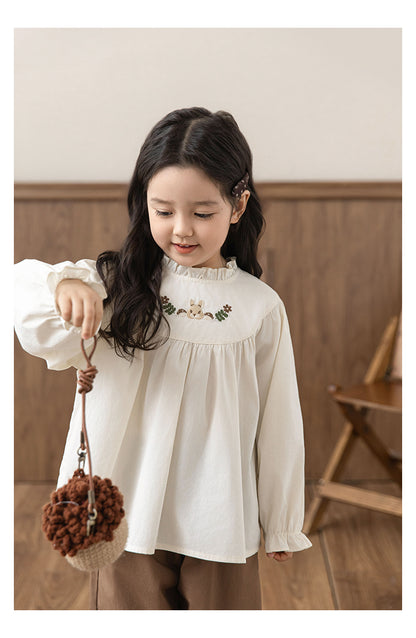 Woodland Embroidered Babydoll Blouse, Ivory