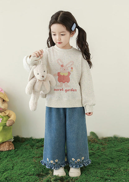 Embroidered Ruffled Jeans, Classic Blue