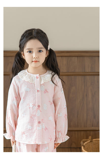 Lace Collar Button-Front Lounge Set, Blush Pink