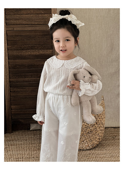 Lace Embroidered Collared Blouse, Ivory