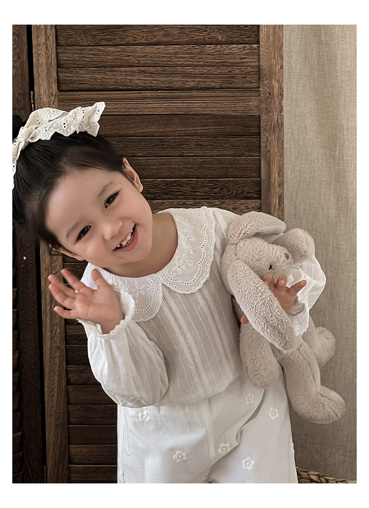 Lace Embroidered Collared Blouse, Ivory