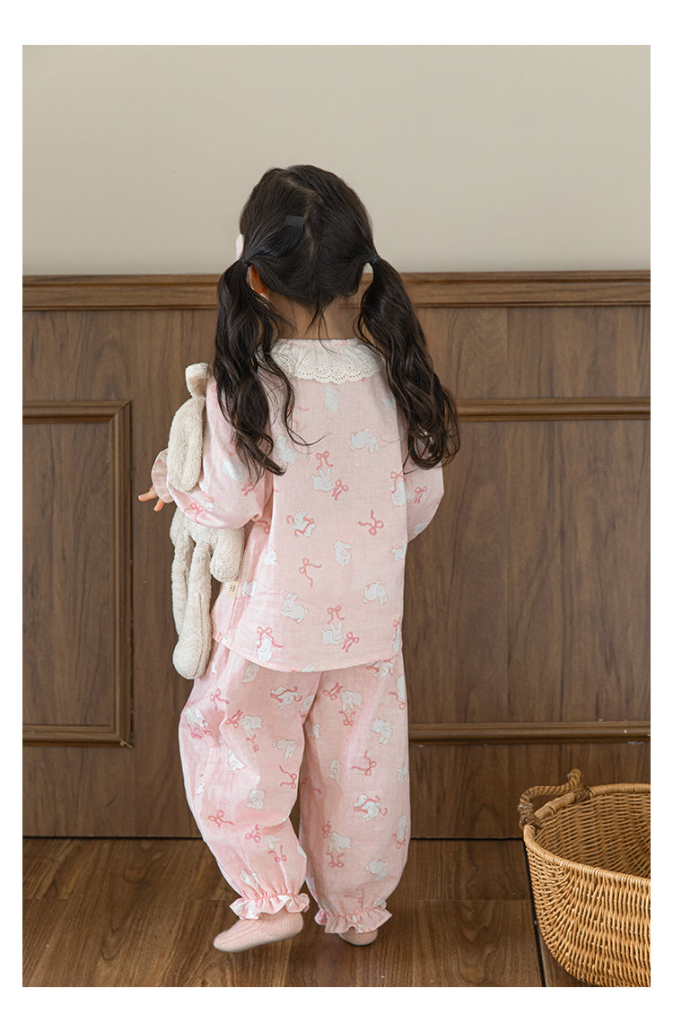 Lace Collar Button-Front Lounge Set, Blush Pink