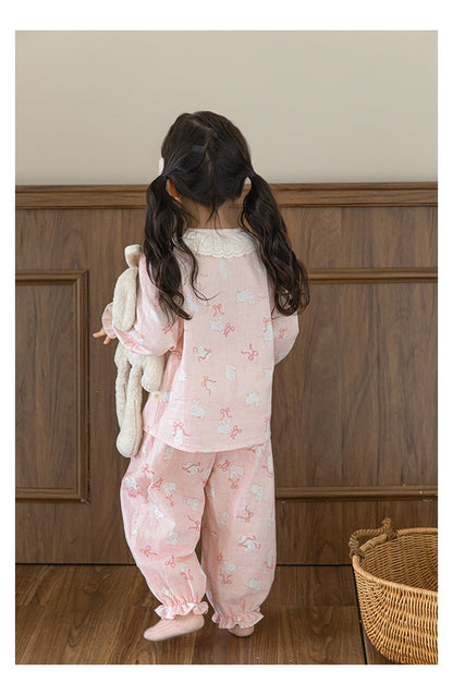 Lace Collar Button-Front Lounge Set, Blush Pink
