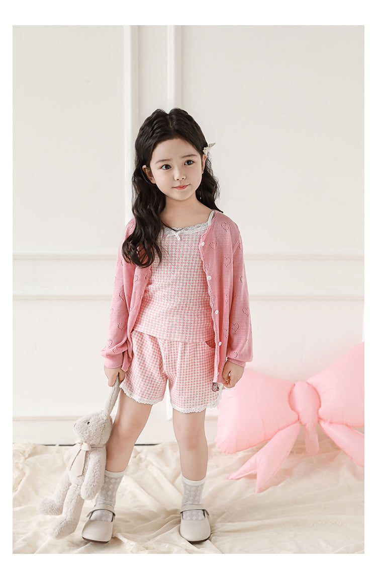 Lyocell Knit Heart Pointelle Cardigan, Rose Pink