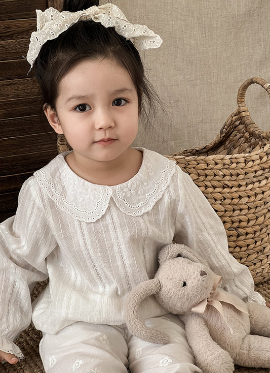 Lace Embroidered Collared Blouse, Ivory