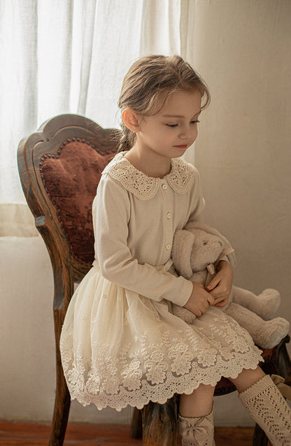 Crochet Collar Ribbed Blouse, Ivory
