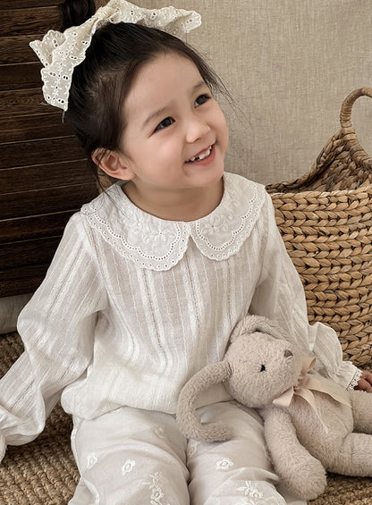 Lace Embroidered Collared Blouse, Ivory