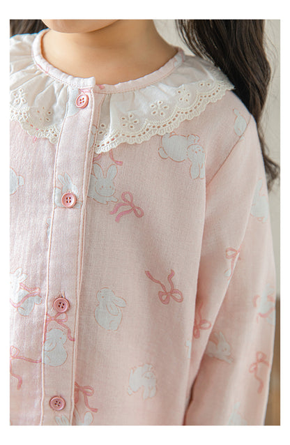 Lace Collar Button-Front Lounge Set, Blush Pink