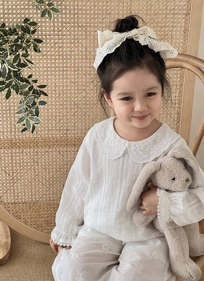 Lace Embroidered Collared Blouse, Ivory