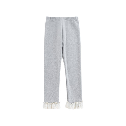 Lace Hem Leggings, Cloud Grey